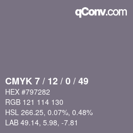 Código de color: CMYK 7 / 12 / 0 / 49 | qconv.com