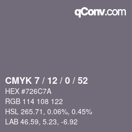 カラーコード: CMYK 7 / 12 / 0 / 52 | qconv.com