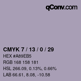 Farbcode: CMYK 7 / 13 / 0 / 29 | qconv.com