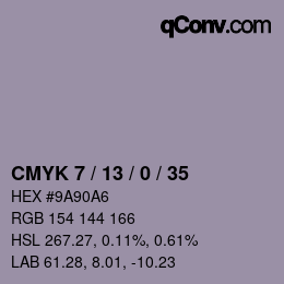 カラーコード: CMYK 7 / 13 / 0 / 35 | qconv.com