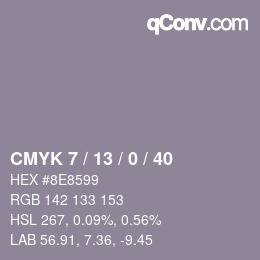 颜色代码: CMYK 7 / 13 / 0 / 40 | qconv.com