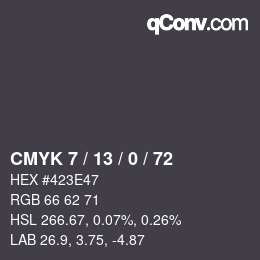 カラーコード: CMYK 7 / 13 / 0 / 72 | qconv.com