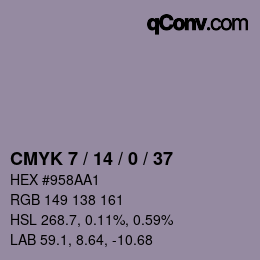 カラーコード: CMYK 7 / 14 / 0 / 37 | qconv.com