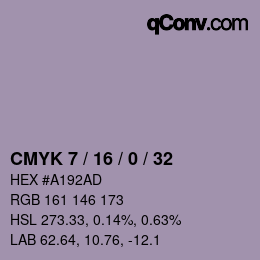 カラーコード: CMYK 7 / 16 / 0 / 32 | qconv.com