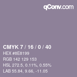 カラーコード: CMYK 7 / 16 / 0 / 40 | qconv.com