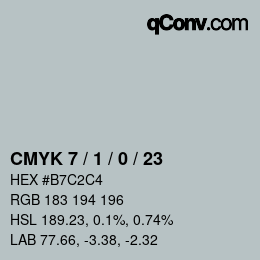 カラーコード: CMYK 7 / 1 / 0 / 23 | qconv.com