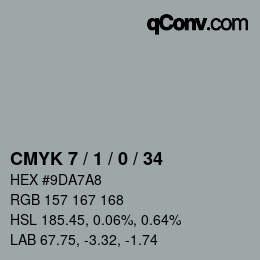 颜色代码: CMYK 7 / 1 / 0 / 34 | qconv.com
