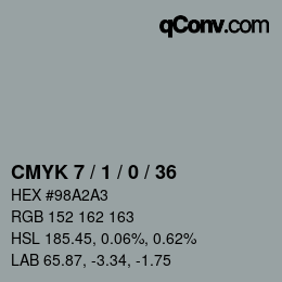 カラーコード: CMYK 7 / 1 / 0 / 36 | qconv.com