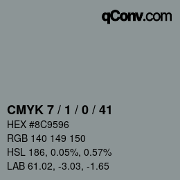 Color code: CMYK 7 / 1 / 0 / 41 | qconv.com