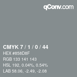 颜色代码: CMYK 7 / 1 / 0 / 44 | qconv.com
