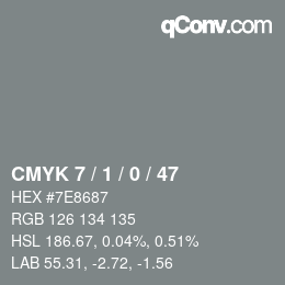 Color code: CMYK 7 / 1 / 0 / 47 | qconv.com
