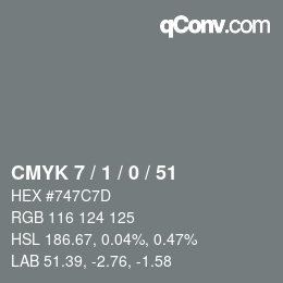 カラーコード: CMYK 7 / 1 / 0 / 51 | qconv.com