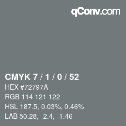颜色代码: CMYK 7 / 1 / 0 / 52 | qconv.com