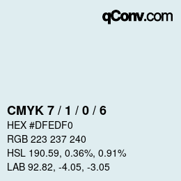 カラーコード: CMYK 7 / 1 / 0 / 6 | qconv.com
