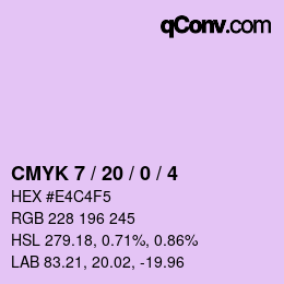 颜色代码: CMYK 7 / 20 / 0 / 4 | qconv.com