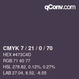 カラーコード: CMYK 7 / 21 / 0 / 70 | qconv.com
