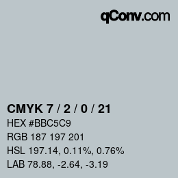 カラーコード: CMYK 7 / 2 / 0 / 21 | qconv.com