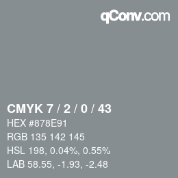 Color code: CMYK 7 / 2 / 0 / 43 | qconv.com