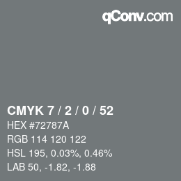 Color code: CMYK 7 / 2 / 0 / 52 | qconv.com