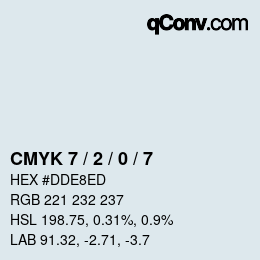カラーコード: CMYK 7 / 2 / 0 / 7 | qconv.com