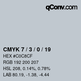 カラーコード: CMYK 7 / 3 / 0 / 19 | qconv.com