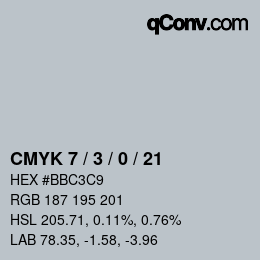 Color code: CMYK 7 / 3 / 0 / 21 | qconv.com