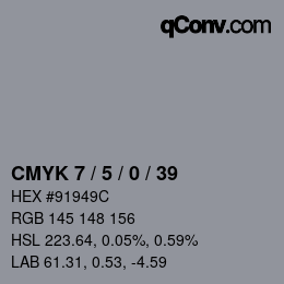 カラーコード: CMYK 7 / 5 / 0 / 39 | qconv.com