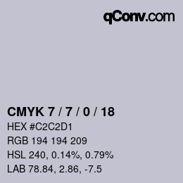 カラーコード: CMYK 7 / 7 / 0 / 18 | qconv.com