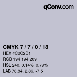 カラーコード: CMYK 7 / 7 / 0 / 18 | qconv.com