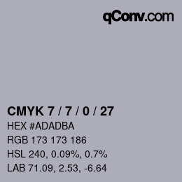 カラーコード: CMYK 7 / 7 / 0 / 27 | qconv.com