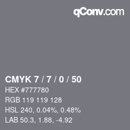 颜色代码: CMYK 7 / 7 / 0 / 50 | qconv.com