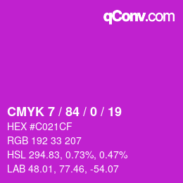 カラーコード: CMYK 7 / 84 / 0 / 19 | qconv.com