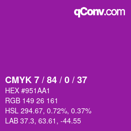 カラーコード: CMYK 7 / 84 / 0 / 37 | qconv.com