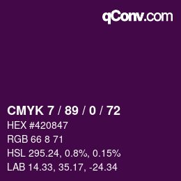 カラーコード: CMYK 7 / 89 / 0 / 72 | qconv.com