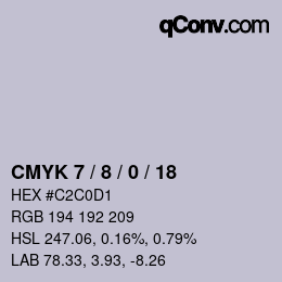 カラーコード: CMYK 7 / 8 / 0 / 18 | qconv.com
