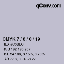 颜色代码: CMYK 7 / 8 / 0 / 19 | qconv.com