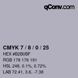 カラーコード: CMYK 7 / 8 / 0 / 25 | qconv.com