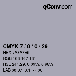 カラーコード: CMYK 7 / 8 / 0 / 29 | qconv.com