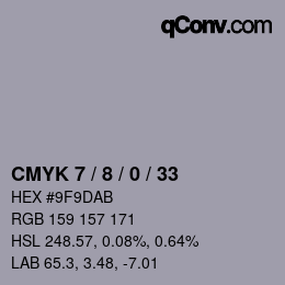 カラーコード: CMYK 7 / 8 / 0 / 33 | qconv.com