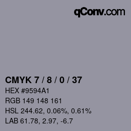 カラーコード: CMYK 7 / 8 / 0 / 37 | qconv.com