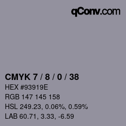 カラーコード: CMYK 7 / 8 / 0 / 38 | qconv.com