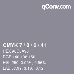 カラーコード: CMYK 7 / 8 / 0 / 41 | qconv.com