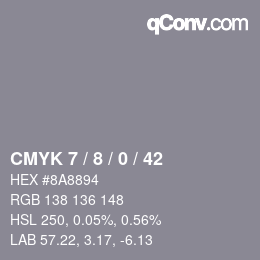 カラーコード: CMYK 7 / 8 / 0 / 42 | qconv.com