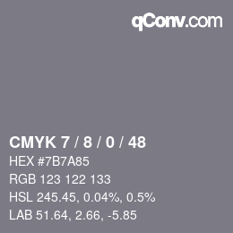Color code: CMYK 7 / 8 / 0 / 48 | qconv.com