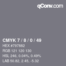 颜色代码: CMYK 7 / 8 / 0 / 49 | qconv.com