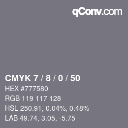 カラーコード: CMYK 7 / 8 / 0 / 50 | qconv.com