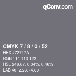 カラーコード: CMYK 7 / 8 / 0 / 52 | qconv.com