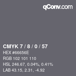 カラーコード: CMYK 7 / 8 / 0 / 57 | qconv.com