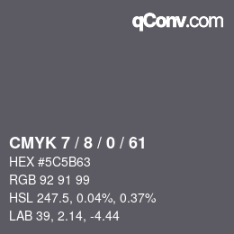 カラーコード: CMYK 7 / 8 / 0 / 61 | qconv.com