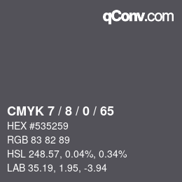 カラーコード: CMYK 7 / 8 / 0 / 65 | qconv.com